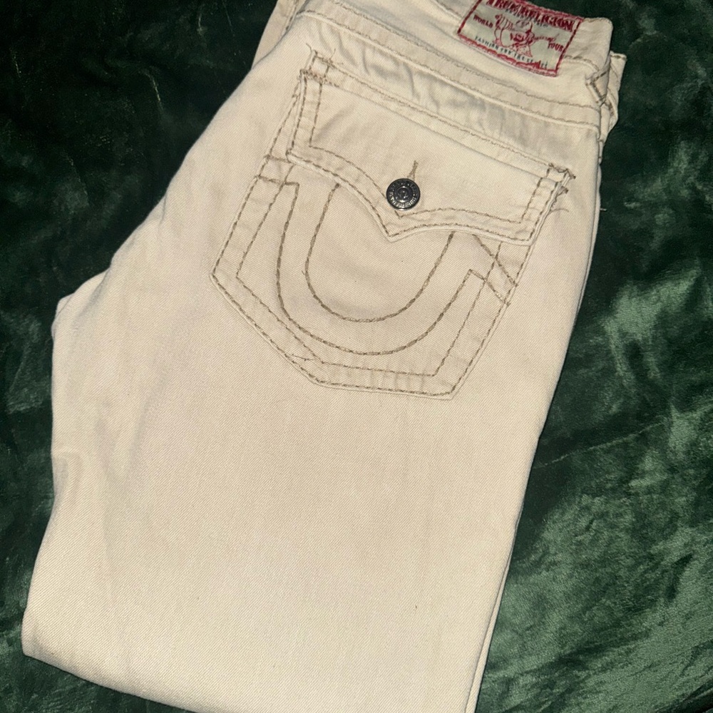 True Religion Men's Cream Straight Jeans